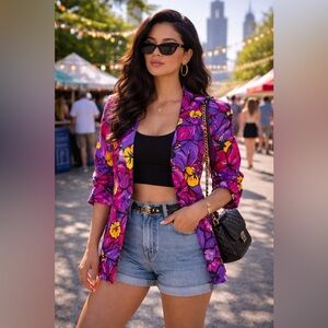 Renee Adams Limited Vintage Floral Blazer Jacket Made in USA Size S